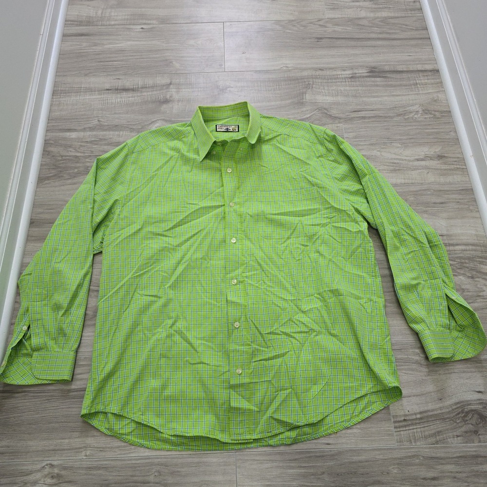 Caribbean Joe Shirt Mens XL Green Check Long Sleeve Button Down Cotton